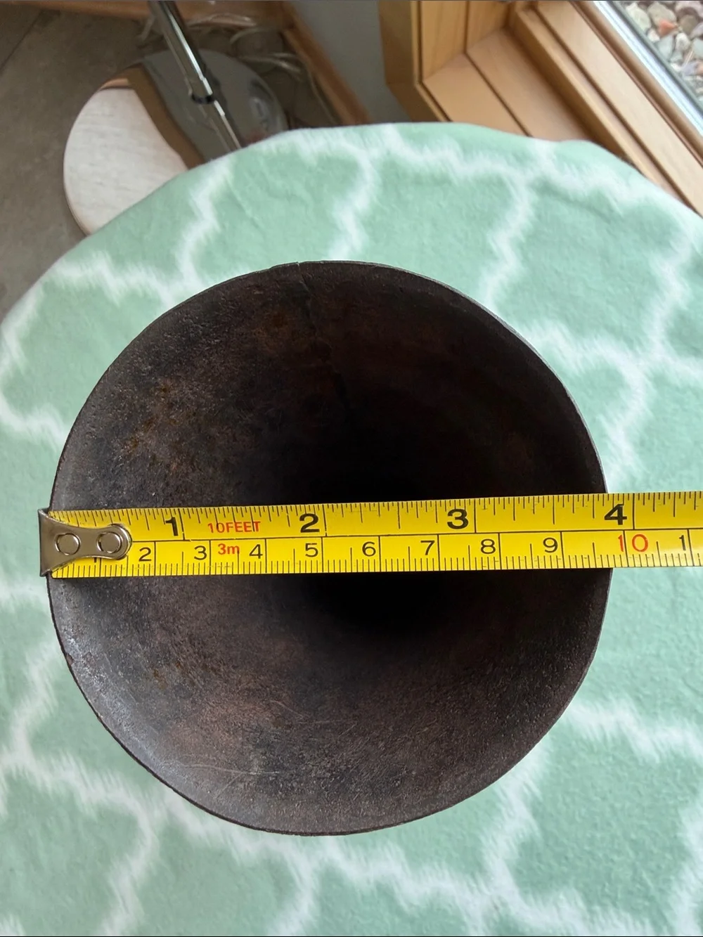 Vintage Black Brown Oxidized Metal Vase Floral and Stripe Etched  - Home Accent